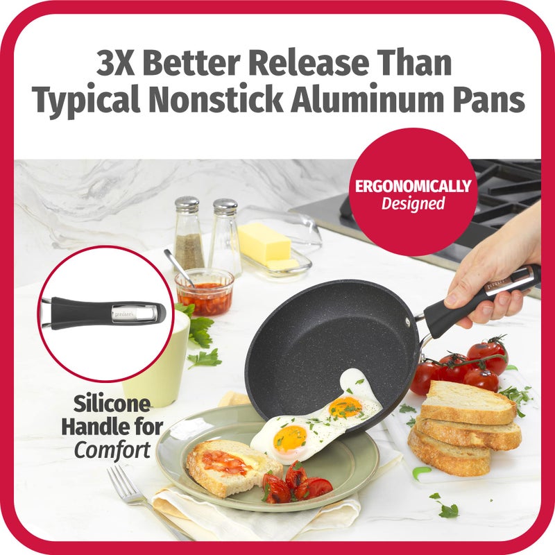 GoodCook 3-Piece Micro-Divot Nonstick Aluminum Fry Pan Set with Silicone Handles, Includes 8", 10" and 12" Fry Pans, Long-Lasting Nonstick, Superior Cooking, Ergonomically Designed, Easy to Clean - Image 5